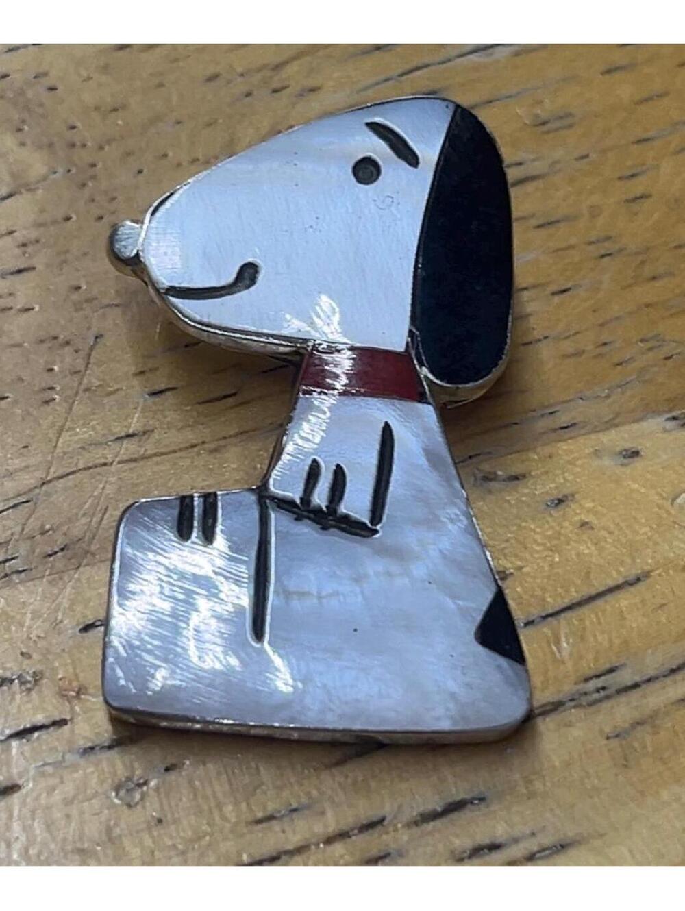 Zuni cluster mother of pearl and coral sterling silver inlay snoopy pendant